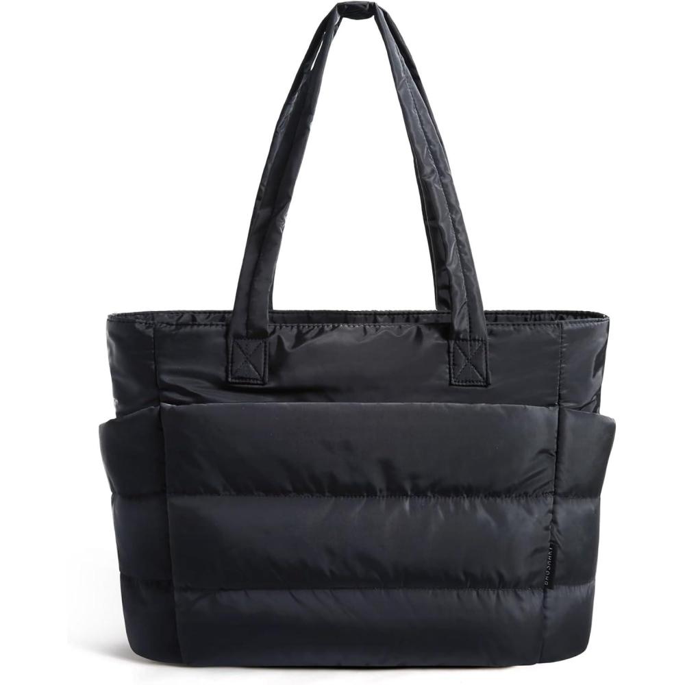 imageBAGSMART Tote Bag for Women Lightweight Puffy Tote Bag with Compartments Shoulder Bag Handbag for Travel Work GymBlack