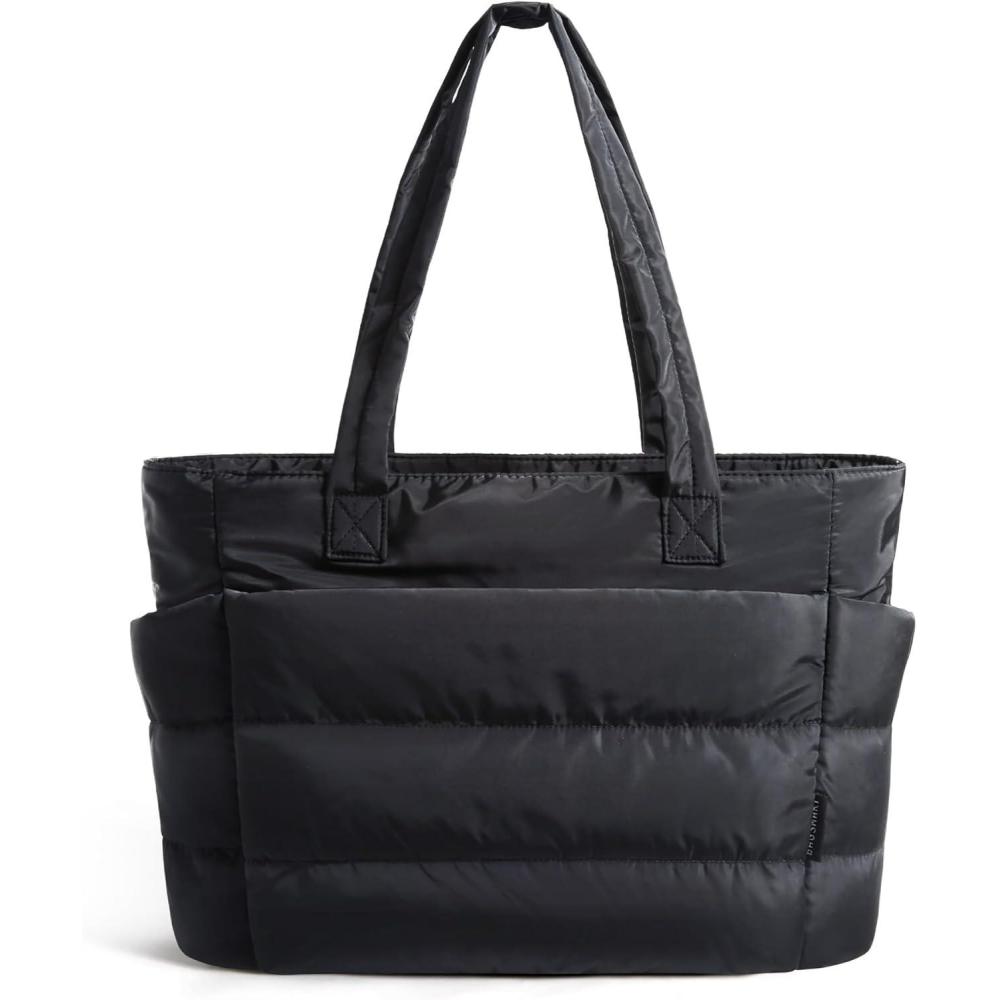 imageBAGSMART Tote Bag for Women Lightweight Puffy Tote Bag with Compartments Shoulder Bag Handbag for Travel Work GymBlacksmall Size