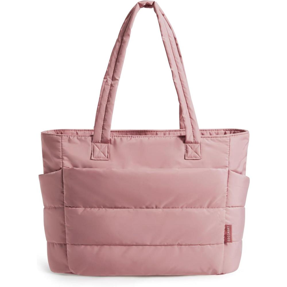 imageBAGSMART Tote Bag for Women Lightweight Puffy Tote Bag with Compartments Shoulder Bag Handbag for Travel Work GymDark Pink