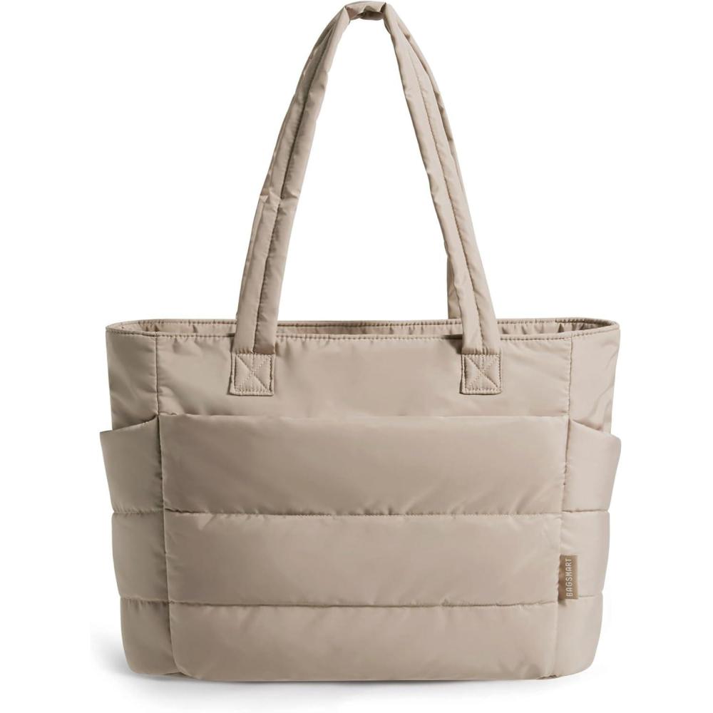 imageBAGSMART Tote Bag for Women Lightweight Puffy Tote Bag with Compartments Shoulder Bag Handbag for Travel Work GymGrayish Brown
