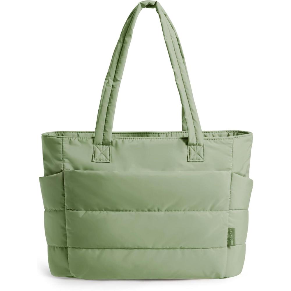 imageBAGSMART Tote Bag for Women Lightweight Puffy Tote Bag with Compartments Shoulder Bag Handbag for Travel Work GymGreen