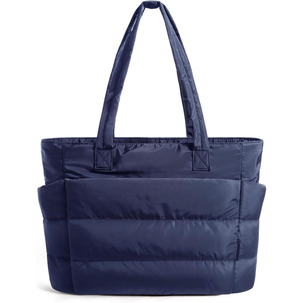 imageBAGSMART Tote Bag for Women Lightweight Puffy Tote Bag with Compartments Shoulder Bag Handbag for Travel Work GymNavy Blue
