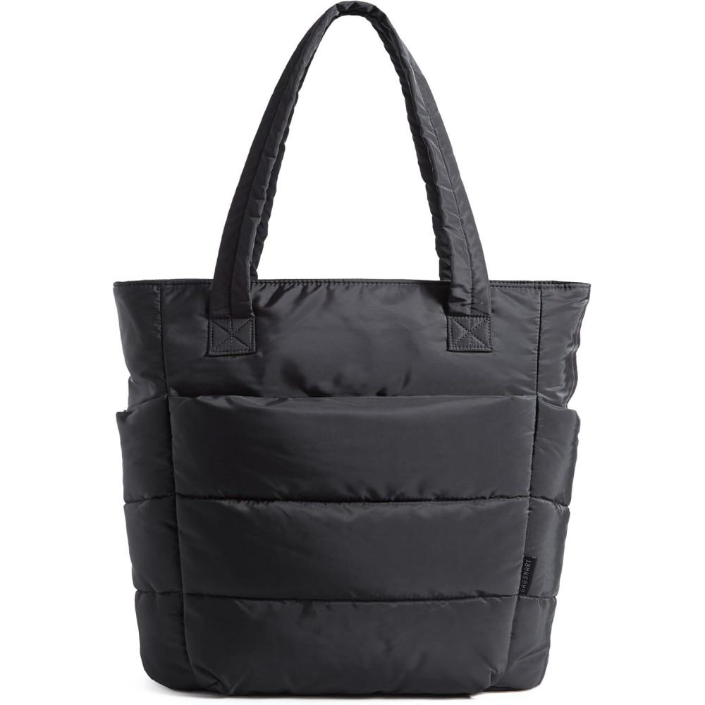 imageBAGSMART Tote Bag for Women Lightweight Puffy Tote Bag with Compartments Shoulder Bag Handbag for Travel Work GymSlim Sizeblack