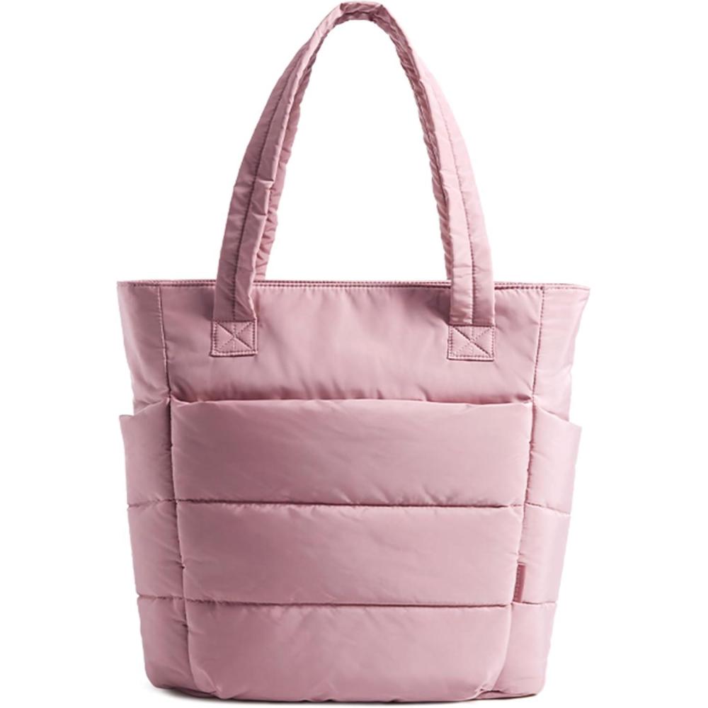 imageBAGSMART Tote Bag for Women Lightweight Puffy Tote Bag with Compartments Shoulder Bag Handbag for Travel Work GymSlim Sizedark Pink