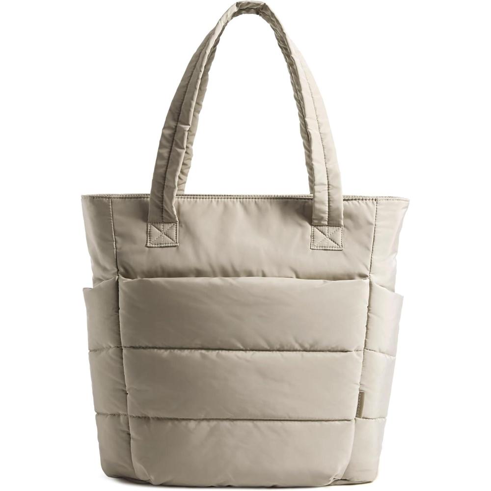 imageBAGSMART Tote Bag for Women Lightweight Puffy Tote Bag with Compartments Shoulder Bag Handbag for Travel Work GymSlim Sizegrayish Brown