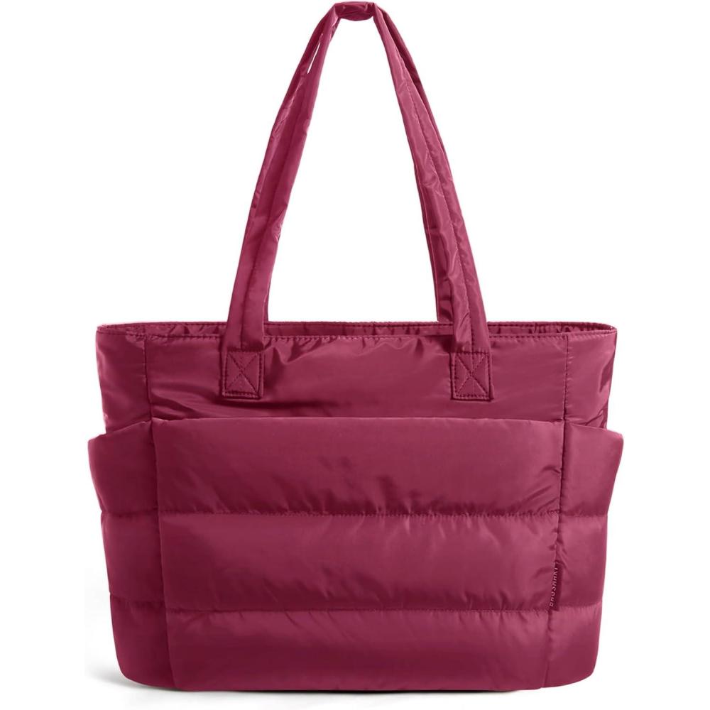 imageBAGSMART Tote Bag for Women Lightweight Puffy Tote Bag with Compartments Shoulder Bag Handbag for Travel Work GymVintage Berry
