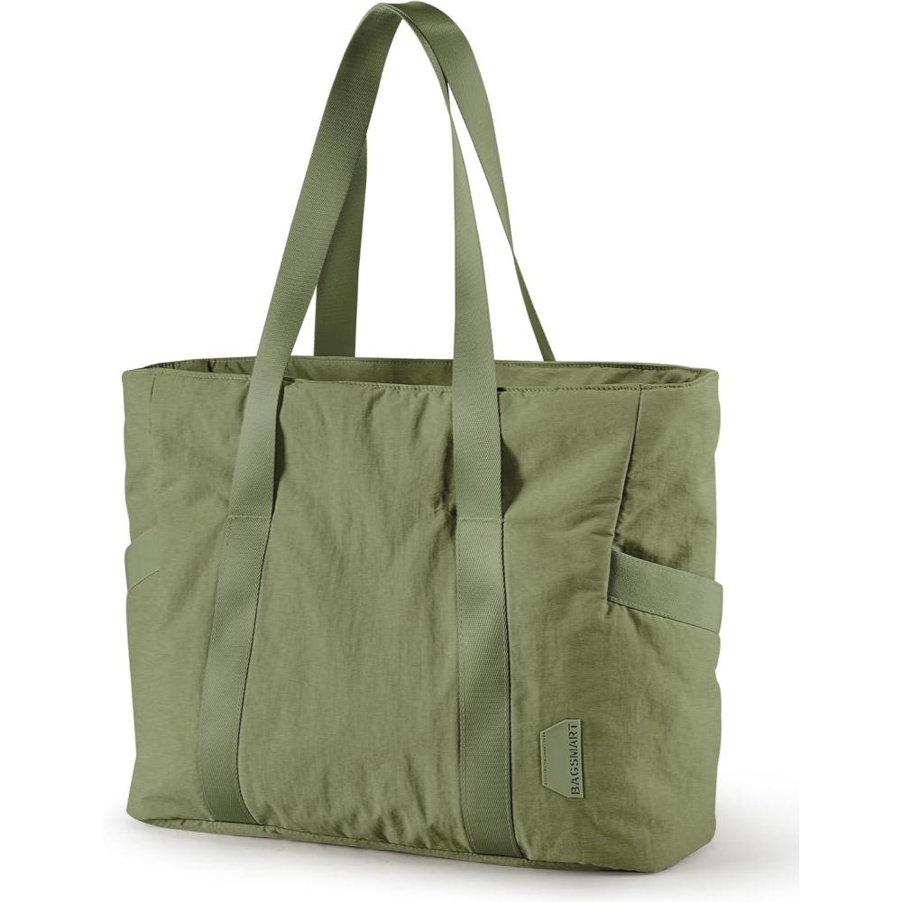 imageBAGSMART Tote Bag for Women Tote Bag with Zipper Work Tote with Compartments Nurse Shoulder Hanbag for Travel GymArmy Green