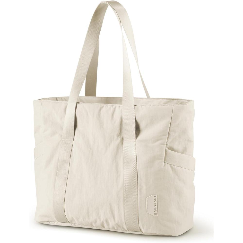 imageBAGSMART Tote Bag for Women Tote Bag with Zipper Work Tote with Compartments Nurse Shoulder Hanbag for Travel GymBeige