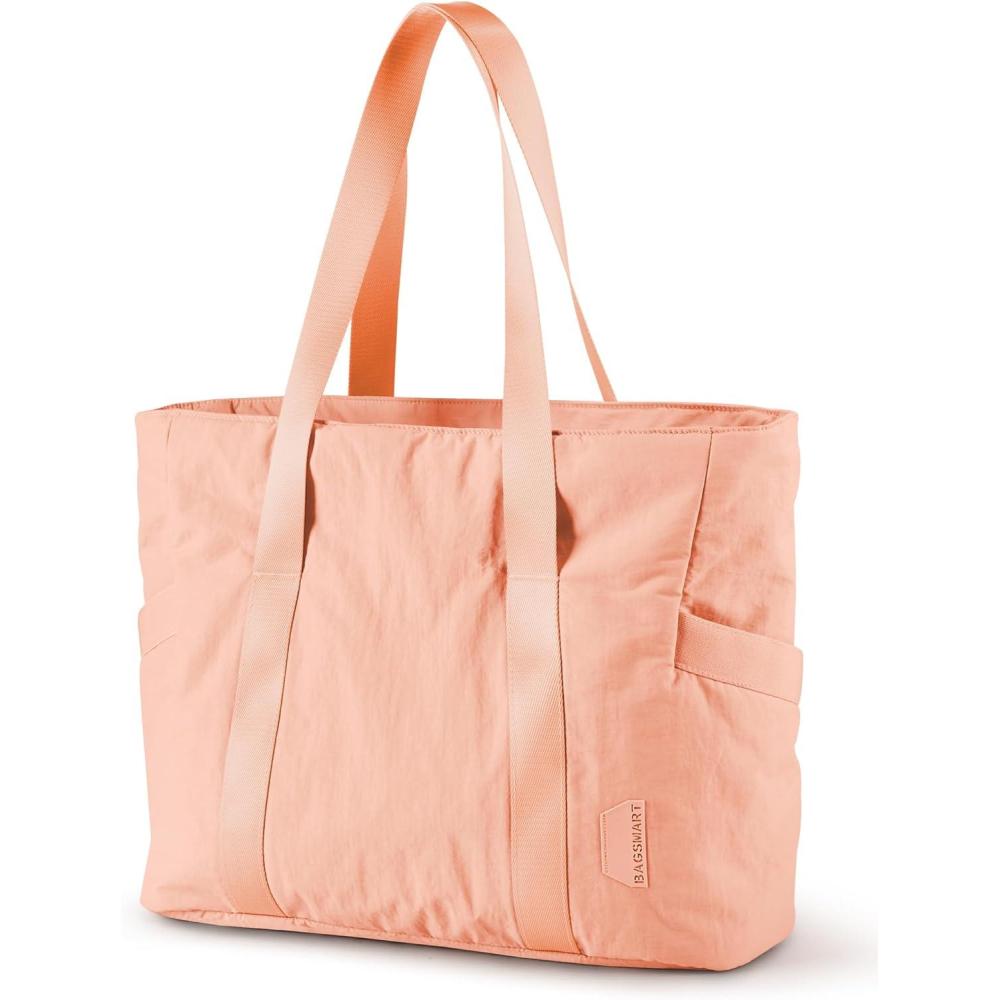 imageBAGSMART Tote Bag for Women Tote Bag with Zipper Work Tote with Compartments Nurse Shoulder Hanbag for Travel GymPale Orange