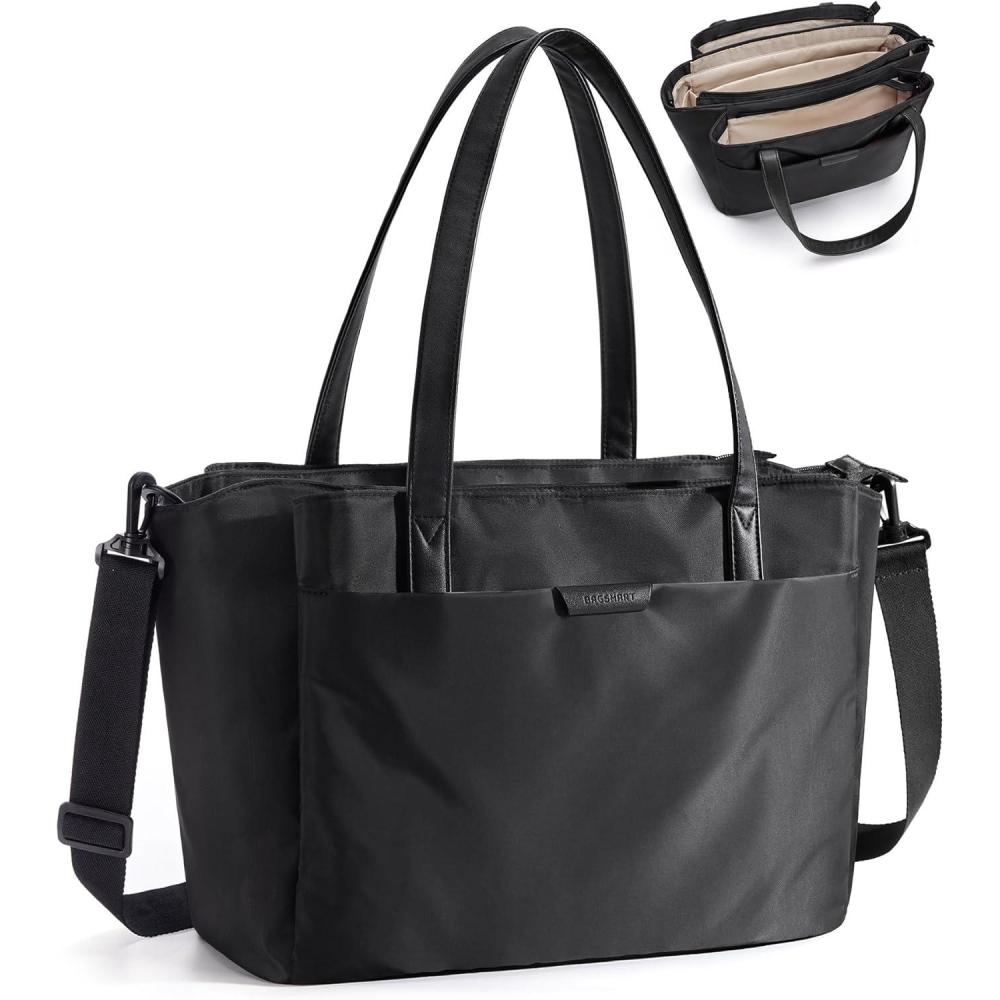imageBAGSMART Tote Bag for Women with Compartments Work Tote Bag with Zipper Women Purse Crossbody Shoulder Handbag with StrapBlack