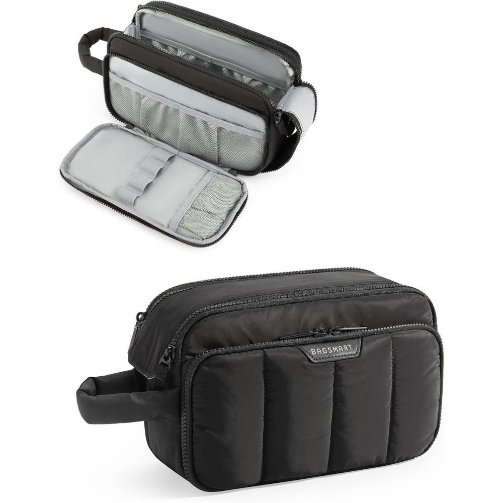 imageBAGSMART Travel Toiletry Bag for Women Wideopen Makeup Bag Organizer Puffy Make Up Case Large Capacity Cosmetic Organizer for Women for Travel Essentials Toiletries Accessories BottlesBlackBlack