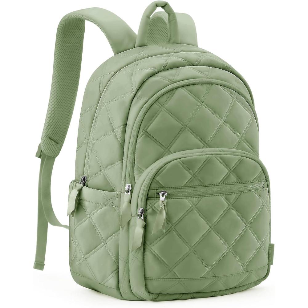 imageBAGSMAT Womens Backpack Travel Laptop Backpack for Women Quilted College Laptop Bookbag Work Back Pack for Women Cute Computer WaterResistant Casual Daypack Puffer Black14green