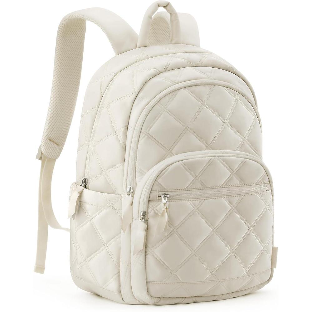 imageBAGSMAT Womens Backpack Travel Laptop Backpack for Women Quilted College Laptop Bookbag Work Back Pack for Women Cute Computer WaterResistant Casual Daypack Puffer Black08beige