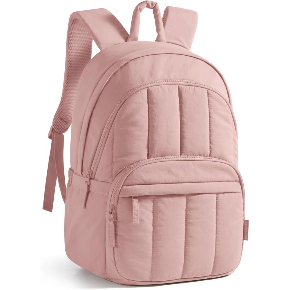 imageBAGSMAT Womens Backpack Travel Laptop Backpack for Women Quilted College Laptop Bookbag Work Back Pack for Women Cute Computer WaterResistant Casual Daypack Puffer Black13pink