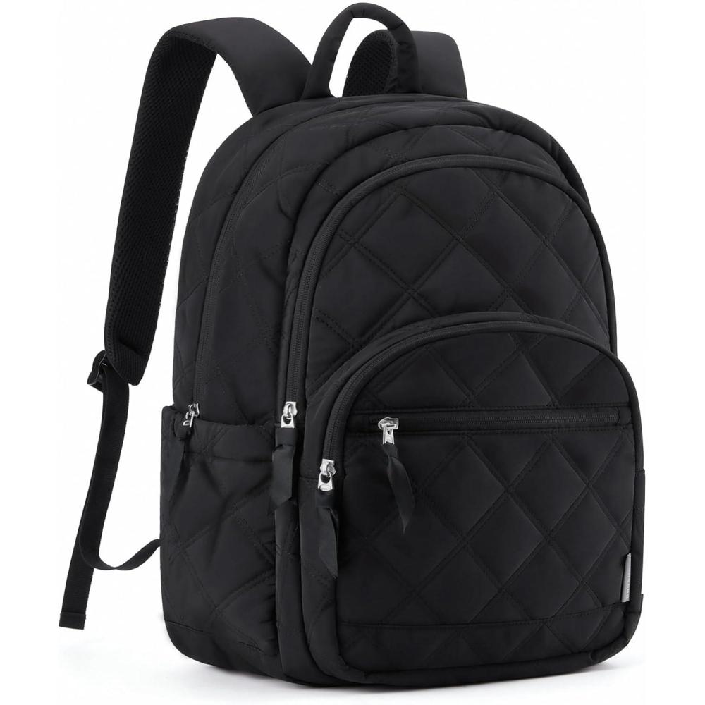 imageBAGSMAT Womens Backpack Travel Laptop Backpack for Women Quilted College Laptop Bookbag Work Back Pack for Women Cute Computer WaterResistant Casual Daypack Puffer Black02black