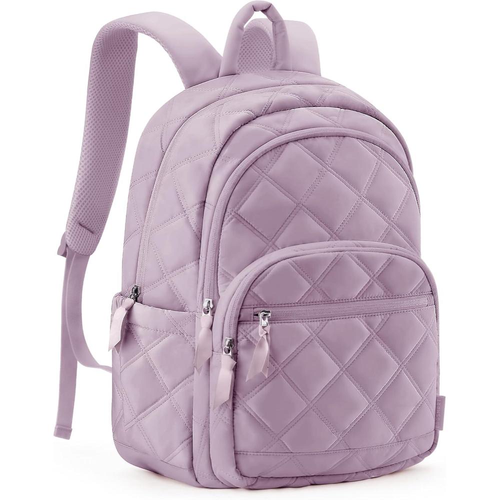 imageBAGSMAT Womens Backpack Travel Laptop Backpack for Women Quilted College Laptop Bookbag Work Back Pack for Women Cute Computer WaterResistant Casual Daypack Puffer Black10rose Purple