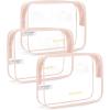 BAGSMART Clear Toiletry Bag, 2 Pack TSA Approved Travel Toiletry Bag Carry on Travel Accessories Bag Airport Airline Quart Size Bags Water Repellent Makeup Cosmetic Bag for Women (Black-2pcs)(Chic Nude Pink)