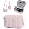 BAGSMART Digital Camera Case, Protective Puffy Camera Case with 2 Carrying Ways, Lightweight & Waterproof Small Camera Bag for Canon PowerShot G7X Mark II/III/Sony DSCW800/DSCW830 – Beige(Pink)