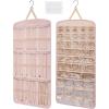 BAGSMART Hanging Jewelry Organizer, Necklace Holder Anti-tangle Earrings Rings Hanger with 10 Jewelry Bags Travel Storage Roll with Pockets Hang on Closet, Wall, Door,1 Piece, Small, Black(Pink)