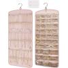 BAGSMART Hanging Jewelry Organizer, Necklace Holder Anti-tangle Earrings Rings Hanger with 10 Jewelry Bags Travel Storage Roll with Pockets Hang on Closet, Wall, Door,1 Piece, Small, Black(Pink)