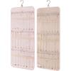 BAGSMART Hanging Jewelry Organizer Storage Roll with Hanger Metal Hooks Double-Sided Jewelry Holder for Earrings, Necklaces, Rings on Closet, Wall, Door, 1 piece, Medium, Black(Pink)