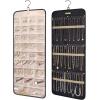 BAGSMART Hanging Jewelry Organizer Storage Roll with Hanger Metal Hooks Double-Sided Jewelry Holder for Earrings, Necklaces, Rings on Closet, Wall, Door, 1 piece, Medium, Black(Black)