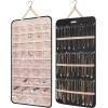 BAGSMART Hanging Jewelry Organizer Storage Roll with Hanger Metal Hooks Double-Sided Jewelry Holder for Earrings, Necklaces, Rings on Closet, Wall, Door, 1 piece, Medium, Black(Black)