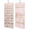 BAGSMART Hanging Jewelry Organizer Storage Roll with Hanger Metal Hooks Double-Sided Jewelry Holder for Earrings, Necklaces, Rings on Closet, Wall, Door, 1 piece, Medium, Black(Pink)