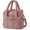 BAGSMART Lunch Bag Women, Double Deck Insulated Lunch Box, Quilted Puffer Lunch Tote, Leakproof, Durable & Reusable Large Lunch Cooler For Work Picnic Travel Meal Prep, Sage Green(Dark Pink)