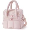 BAGSMART Lunch Bag Women, Double Deck Insulated Lunch Box, Quilted Puffer Lunch Tote, Leakproof, Durable & Reusable Large Lunch Cooler For Work Picnic Travel Meal Prep, Sage Green(Pink)