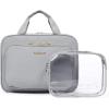 BAGSMART Toiletry Bag Hanging Travel Makeup Organizer with TSA Approved Transparent Cosmetic Bag Makeup Bag for Full Sized Toiletries, Medium-Pink(Grey)