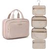 BAGSMART Toiletry Bag Hanging Travel Makeup Organizer with TSA Approved Transparent Cosmetic Bag Makeup Bag for Full Sized Toiletries, Medium-Pink(Pink)