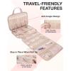 BAGSMART Travel Jewelry Case, Hanging Roll Jewelry Bag with Zipper Pockets Jewelry from Oxidation, Large Capacity for Earrings, Necklaces, Rings on Closet, Wall, Door, Portable Travel Essentials, Pink(Pink)