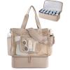BAGSMART Beach Bag for Women, Mesh Tote Bags with Zipper, Sandproof Vacation Essentials with Cooler for Swim Cruise Pool(Camel)