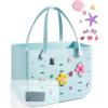 BAGSMART Beach Bag for Women, Water-resistant Rubber Tote Bag, Sandproof Vacation Essentials for Summer Swim Cruise Pool(L-blue)