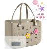 BAGSMART Beach Bag for Women, Water-resistant Rubber Tote Bag, Sandproof Vacation Essentials for Summer Swim Cruise Pool(L-camel)