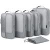 BAGSMART Compression Packing Cubes for Travel, 6 Set Travel Packing Cubes for Carry on Suitcases, Compression Travel Cubes & Suitcase Organizer for Packing with Shoe Bag Grey(01-Grey)
