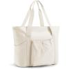 BAGSMART Foldable Tote Bag with Drawstring Bag, Large Tote Bag Shoulder Bag Top Handle Handbag for Travel, Work, Beach, Gym(Beige 1)