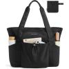 BAGSMART Foldable Tote Bag with Drawstring Bag, Large Tote Bag Shoulder Bag Top Handle Handbag for Travel, Work, Beach, Gym(Foldable-black)