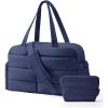 BAGSMART Gym Bag for Women, Lightweight Puffer Duffle Bag 2-PC Travel Bag, 31L Weekender Overnight Bag Quilted Carry On Tote Bag, Diaper Hospital Dance bag for Travel, Gym, Water Resistant, Camel(Navy Blue)