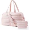 BAGSMART Gym Bag for Women, Lightweight Puffer Duffle Bag 2-PC Travel Bag, 31L Weekender Overnight Bag Quilted Carry On Tote Bag, Diaper Hospital Dance bag for Travel, Gym, Water Resistant, Camel(Baby Pink)