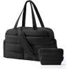 BAGSMART Gym Bag for Women, Lightweight Puffer Duffle Bag 2-PC Travel Bag, 31L Weekender Overnight Bag Quilted Carry On Tote Bag, Diaper Hospital Dance bag for Travel, Gym, Water Resistant, Camel(Black)