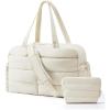 BAGSMART Gym Bag for Women, Lightweight Puffer Duffle Bag 2-PC Travel Bag, 31L Weekender Overnight Bag Quilted Carry On Tote Bag, Diaper Hospital Dance bag for Travel, Gym, Water Resistant, Camel(Beige)