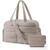 BAGSMART Gym Bag for Women, Lightweight Puffer Duffle Bag 2-PC Travel Bag, 31L Weekender Overnight Bag Quilted Carry On Tote Bag, Diaper Hospital Dance bag for Travel, Gym, Water Resistant, Camel(Camel)