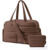 BAGSMART Gym Bag for Women, Lightweight Puffer Duffle Bag 2-PC Travel Bag, 31L Weekender Overnight Bag Quilted Carry On Tote Bag, Diaper Hospital Dance bag for Travel, Gym, Water Resistant, Camel(Coffee Brown)