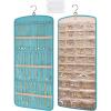 BAGSMART Hanging Jewelry Organizer, Necklace Holder Anti-tangle Earrings Rings Hanger with 10 Jewelry Bags Travel Storage Roll with Pockets Hang on Closet, Wall, Door,1 Piece, Small, Black(Teal)