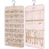 BAGSMART Hanging Jewelry Organizer Storage Roll with Hanger Metal Hooks Double-Sided Jewelry Holder for Earrings, Necklaces, Rings on Closet, Wall, Door, 1 piece, Medium, Black(Pink)