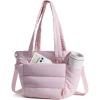 BAGSMART Lunch Bag Women Small Insulated Tote with Lunch Compartment Quilted Lightweight Puffy Tote Bag for Work, Travel, Outdoor, Pink(02-Pink)