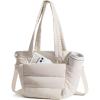 BAGSMART Lunch Bag Women Small Insulated Tote with Lunch Compartment Quilted Lightweight Puffy Tote Bag for Work, Travel, Outdoor, Pink(05-Beige)