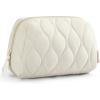 BAGSMART Makeup Bag, Travel Cosmetic Bag, Puffy Padded Make Up Bag for Women, Makeup Organizer Case, Wide-open Pouch Purse, Travel Essentials, Toiletries Accessories Brushes, Pink(E-Beige)